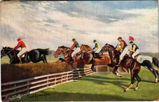 1914 Horse jumping obstacles. Raphael Tuck &amp; Sons Oilette "Hindernisrennen" Ein guter Start. Serie No. 579. (EK)