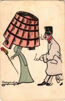 1909 Kézzel rajzolt katonai művészlap. A karikaturista levelével / hand-drawn military art postcard, with the letter of the caricaturist s: Adorján György (fl)