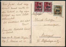 1945 (1. díjszabás) Budapest helyi levelezőlap 3 bélyeggel