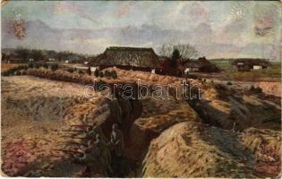 Weltkrieg 1914-1915. Schützengrabenanlage österr.-ung. Truppen bei Jasionna / WWI Austro-Hungarian K.u.K. military, soldiers in the trenches near Jasionna (r)