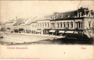 Kolozsvár, Cluj; Fő tér, gyógyszertár, Csiky Mihály, Csillag Manó, Bányai Sámuel és fia, Hubay Károl...