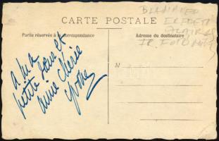 cca 1920 Mozdulatművészeti alkotás, a hátoldalán a francia táncművész ajándékozási soraival, képeslap, Nice [Nizza], Ch. Blanpied, a felületén áthúzásokkal, 14x9 cm