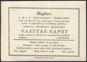 1937 Meghívó vasutasnapi jótékonysági rendezvényre