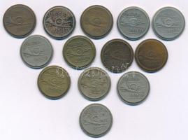 1950 k. "Telefonérme / Magyar Posta (Tantusz)" (13db, 2xklf) Cu-Ni és sárgaréz telefonérme T:XF,VF patina