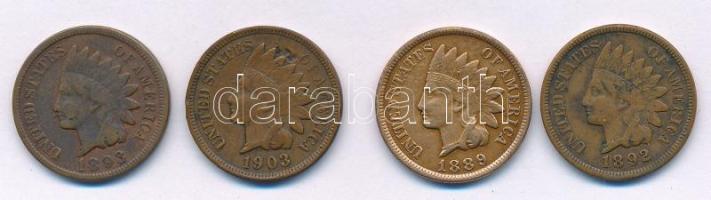 Amerikai Egyesült Államok 1889-1903. 1c bronz "Indián fej" (4x) T:VF,F United States of America 1889-1903. 1 Cent bronze "Indian Head" (4x) C:VF,F Krause KM#90a