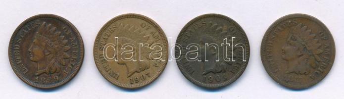 Amerikai Egyesült Államok 1875-1907. 1c bronz "Indián fej" (4x) T:XF,F United States of America 1875-1907. 1 Cent bronze "Indian Head" (4x) C:XF,F Krause KM#90a