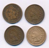 Amerikai Egyesült Államok 1869-1907. 1c bronz "Indián fej" (4x) T:XF,F United States of America 1869-1907. 1 Cent bronze "Indian Head" (4x) C:XF,F Krause KM#90a