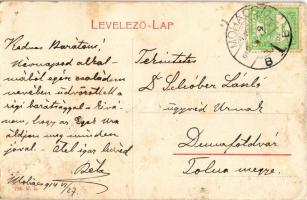 1914 Mohács, Deák tér, Mohácsi Takarékpénztár, üzletek. W.L. 798. (tűnyomok / pin marks)