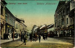 1911 Miskolc, Széchenyi utca, villamos, üzletek (EB)