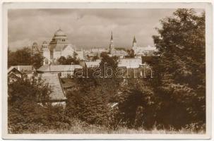 1938 Losonc, Lucenec; látkép, zsinagóga / general view with synagogue + "1938 Losonc visszatért" So. Stpl. (Rb)
