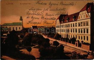 1916 Lőcse, Levoca; Erzsébet tér, M. kir. állami leányiskola, templom. Singer kiadása / square, girl...