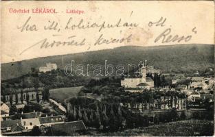 1908 Léka, Lockenhaus; látkép, vár. Leitner J. kiadása / general view, castle (ázott / wet corner)