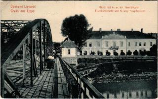 1908 Lippa, Lipova; Vasúti híd és M. kir. főerdőhivatal, erdészet. Zeitler Lajos kiadása 3044. (W.L....