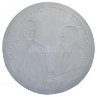 Fülöp Zoltán (1951-2004) DN "Az Egyesült Államok 35. elnöke / John F. Kennedy találkozik Charles de Gaulle-lal, 1961. május 31." emlékérem gipsz előlapi NEGATÍV nagyminta (197mm) T:AU Hungary ND "35th President of the United States of America / John F. Kennedy Meets Charles de Gaulle, May 31, 1961" medal's obverse NEGATIVE large plaster sample (197mm) C:AU