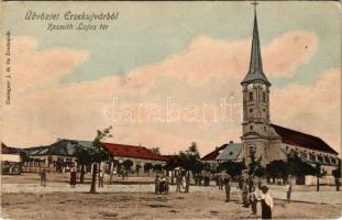 Érsekújvár, Nové Zámky; Kossuth Lajos tér, templom, gyógyszertár, Conlegner J. és fia üzlete és sajá...