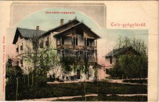 Csíz, Csízfürdő, Kúpele Cíz; Horváth nyaraló. Rábely Miklós kiadása / villa. Art Nouveau (gyűrődés /...