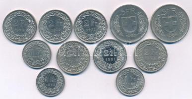 Svájc 1968-1982. 1Fr Cu-Ni (2xklf) + 1968-1991. 2Fr Cu-Ni (6xklf) + 1968-1980. 5Fr (2xklf), (összesen 24Fr névértékben) Cu-Ni T:XF,VF Switzerland 1968-1982. 1 Franc Cu-Ni (2xdiff) + 1968-1991. 2 Francs Cu-Ni (6xdiff) + 1968-1980. 5 Francs (2xdiff), (total value of 24 Francs) Cu-Ni T:XF,VF