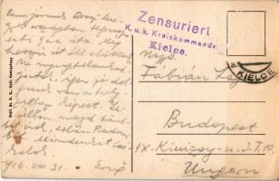 1916 Kielce, Ulica Duza / street view, shops, Jewish residents. Judaica + "Zensuriert k.u.k. Kr...