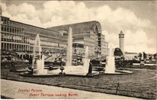 London, Crystal Palace, Upper terrace looking North, water tower, fountain (EK)