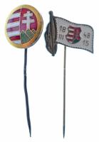 1948. "1848.III.15" festett bronz jelvény (15x18mm) + DN zománcozott címeres jelvény (15mm) T:AU-XF