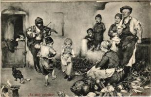 "Az első csárdás" Hátoldalon sorsjegy a csornai járási közkórház javára. Divald Károly fénynyomdai műintézetéből / Hungarian folklore art postcard s: Baditz Ottó