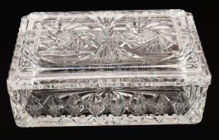 Ólomkristály doboz, csiszolt mintával, hibátlan, 11x18x7 cm