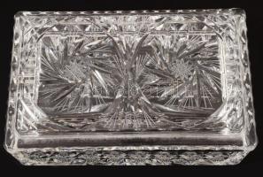 Ólomkristály doboz, csiszolt mintával, hibátlan, 11x18x7 cm