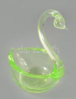 Uránnal színezett üveg hattyú, repedésvonallal, m: 19 cm