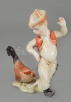 Herendi fiú kakassal, jelzett, minimális karccal, m: 13 cm