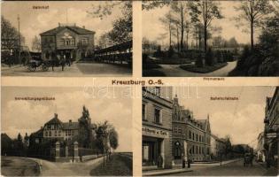 1914 Kluczbork, Kreuzburg; Bahnhof, Promenade, Verwaltungsgebäude, Bahnhofstraße / railway station, ...