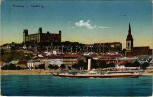 1914 Elisabeth lapátkerekes gőzhajó Pozsonynál a vár előtt / "Elisabeth" passenger paddle ...