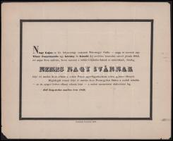1859 Szekszárd, nemes Nagy Iván (1843-1859) halotti értesítője, kisebb lapszéli sérülésekkel, 23x28 cm