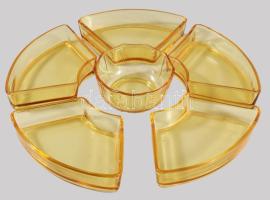 Hatrészes borostyánszínű kínáló, hibátlan, d: 26 cm