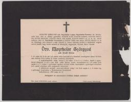 1905 Székesfehérvár, özv. Mayrhofer Györgyné, szül. Schedl Alojzia halotti értesítője, lapszéli sérülésekkel, 23x29,5 cm