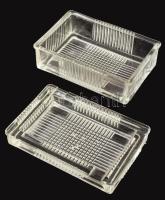 Kristály dohányos doboz, cigarettatartó és hamuzó, kétrészes, 13,5x9x6 cm