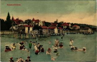 1910 Balatonföldvár, fürdőzők, kabinok. Gerendai Gyula kiadása