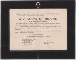 1901 Dunaföldvár, özv. Mayr Károlyné, szül. ocskói Ocskay Hermin halotti értesítője, kis lapszéli sérülésekkel, 23,5x29,5 cm