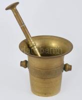 Bronz mozsár törővel, m: 13 cm, törő h: 25 cm