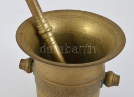 Bronz mozsár törővel, m: 13 cm, törő h: 25 cm