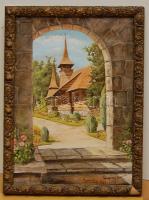 Görög László 1974 jelzéssel: Kastélyrészlet olaj-vászon, keretben 30x42 cm