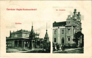1907 Hajdúszoboszló, Pavillon, izraelita templom, zsinagóga + "KIRÁLYHÁZA - BUDAPEST 20" v...