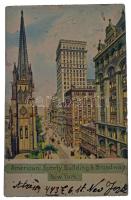 1912 New York, Lower Broadway, Trinity Church, American Surety Building &amp; Broadway, tram. ho...