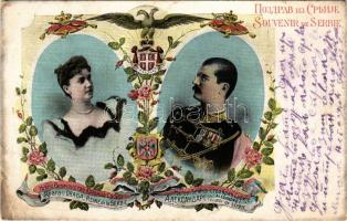 1901 Souvenir de Serbie / Sándor szerb király és Draga szerb királyné, címer / Alexander I of Serbia...
