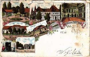 1899 Pöstyén, Piestany; Fürdők, Gyógyterem, Színház, Fischer szálloda, Parkvilla / Bäder, Cur-Salon,...