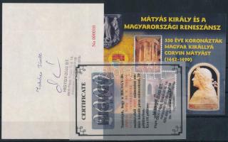 2008 Mátyás király emlékív pár, a tervező / kivitelező aláírásával, csak 20 db készült! + tanúsítvány