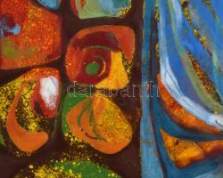 Jelzés nélkül: Galambot etető. Tűzzománc, réz lemez 24x12 cm Keretben