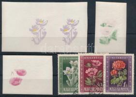 1950 Virág 3 db vágott fázisnyomat + támpéldányok