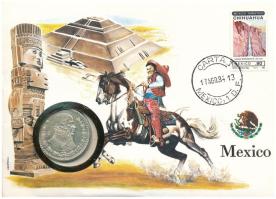 Mexikó 1961. 1P Ag érmés borítékban, bélyeggel és bélyegzéssel T:UNC patina Mexico 1961. 1 Peso Ag in coin envelope with stamps and cancellation C:UNC patina