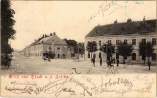 1901 Lajtabruck, Bruck an der Leitha; utca, vendéglő. H. Effenberger kiadása / street view, inn (EK)