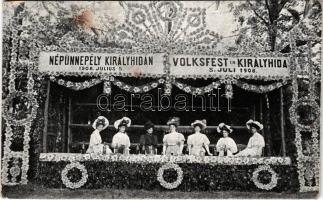 1908 Királyhida, Bruckújfalu Tábor, Brucker Lager, Bruckneudorf; Népünnepély Királyhidán 1908. július 5. / Volksfest in Királyhida / festival (fa)